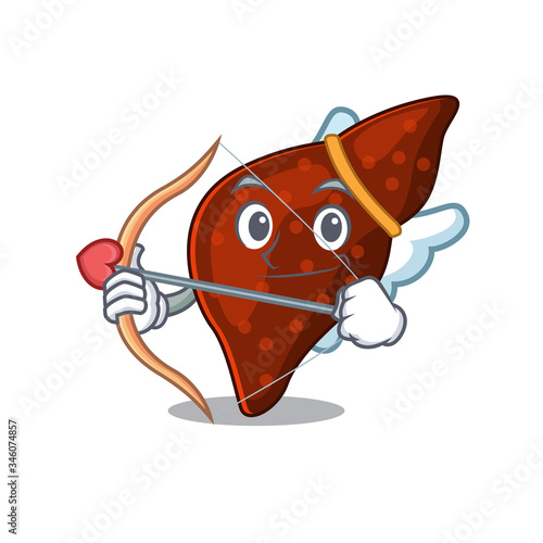 Human cirrhosis liver in cupid cartoon character with arrow and wings