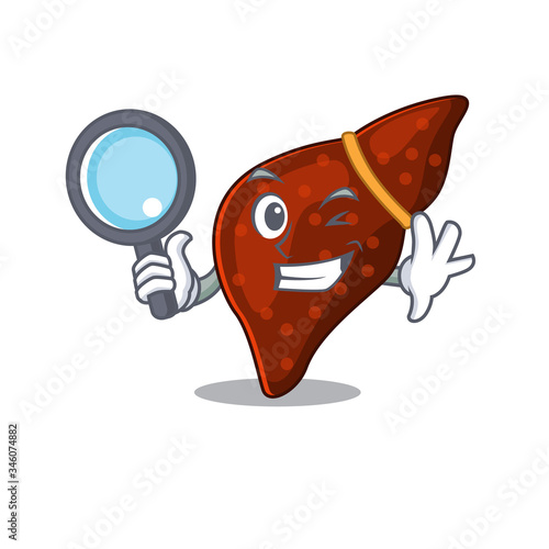 Smart Detective of human cirrhosis liver mascot design style with tools