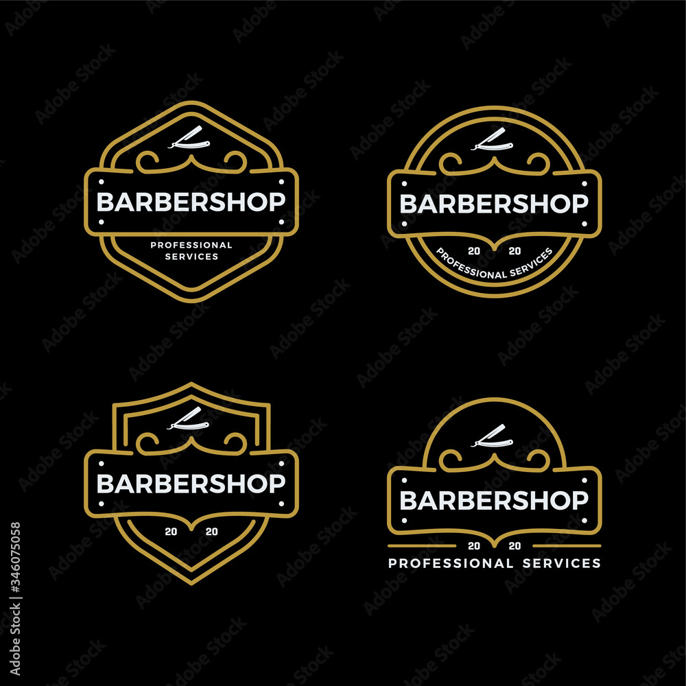 Set Luxury Barber Shop Vintage Badge Emblem Logo Design 