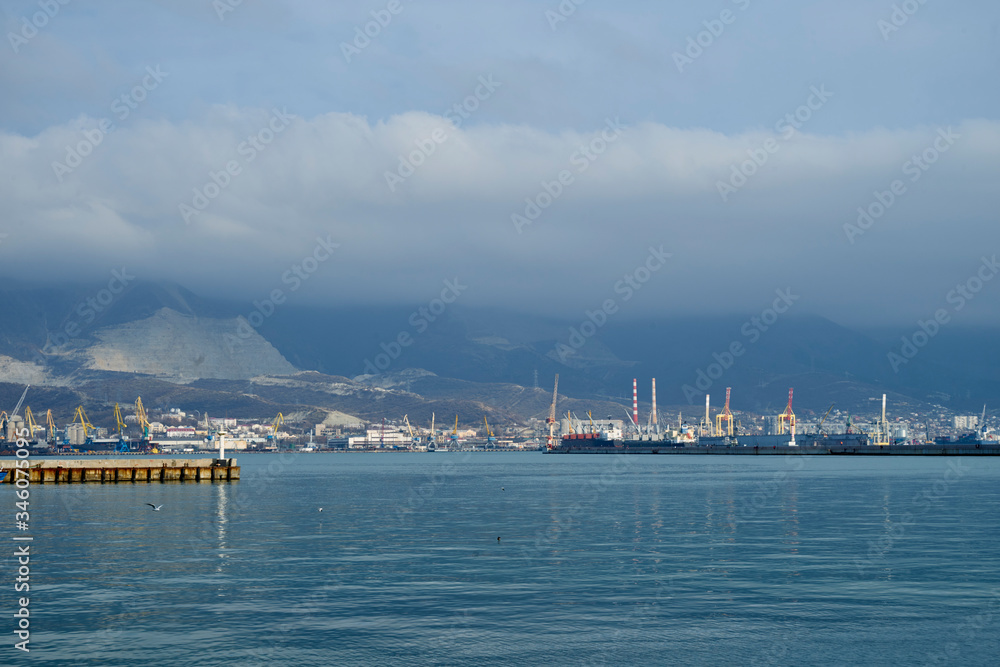 Image of the sea trading port. Novorossiysk.
