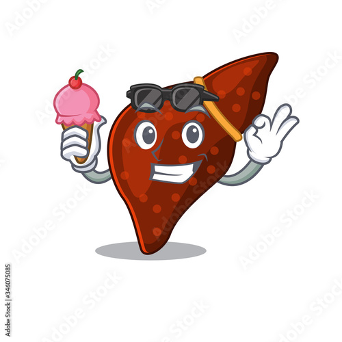 Cartoon design concept of human cirrhosis liver having an ice cream