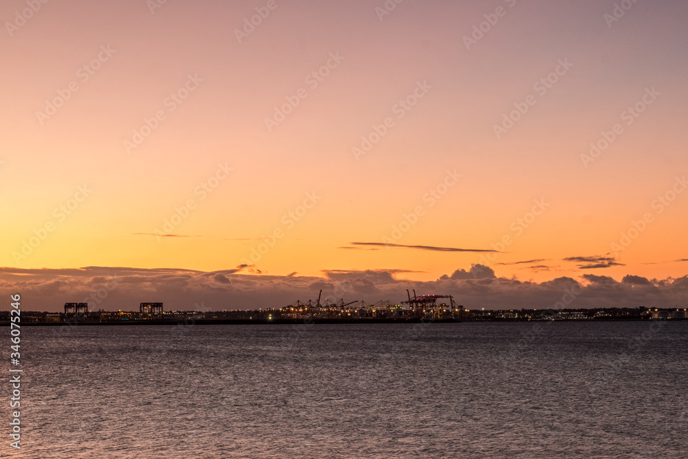 dawn at a shipping port
