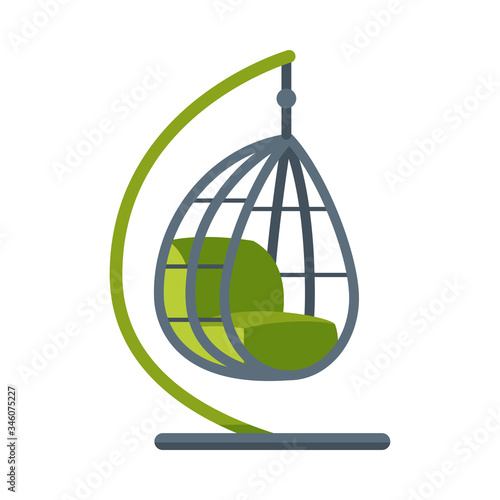 Swing Chair Hanged on Frame, Modern Garden Furniture Design Flat Vector Illustration