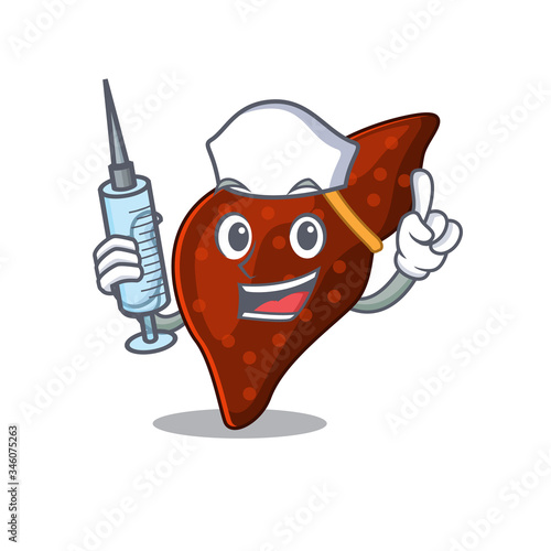 A nice nurse of human cirrhosis liver mascot design concept with a syringe