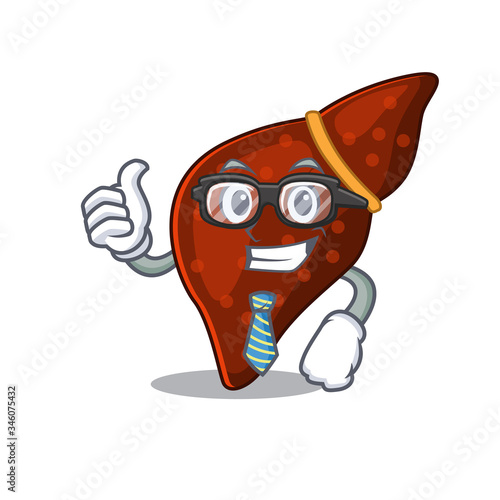 An elegant human cirrhosis liver Businessman mascot design wearing glasses and tie