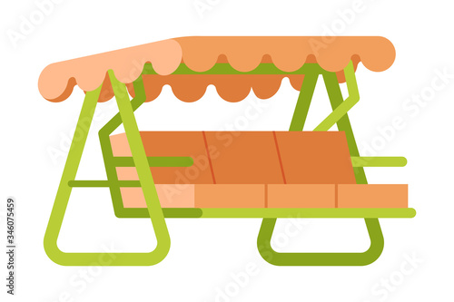 Classic Swing Bench, Garden Furniture Design Flat Vector Illustration