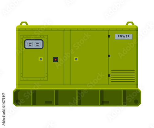 Industrial Power Immovable Generator, Diesel Electrical Engine Equipment Vector Illustration