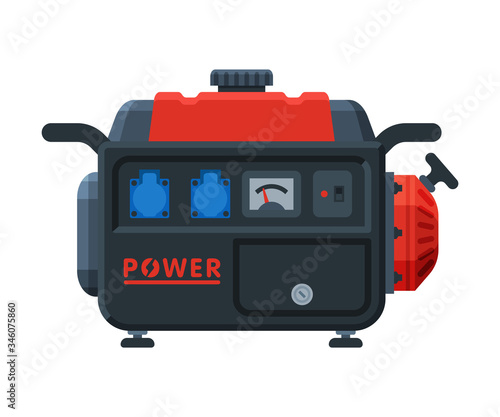 Small Portable Power Generator, Diesel Gasoline Electrical Engine Equipment Vector Illustration