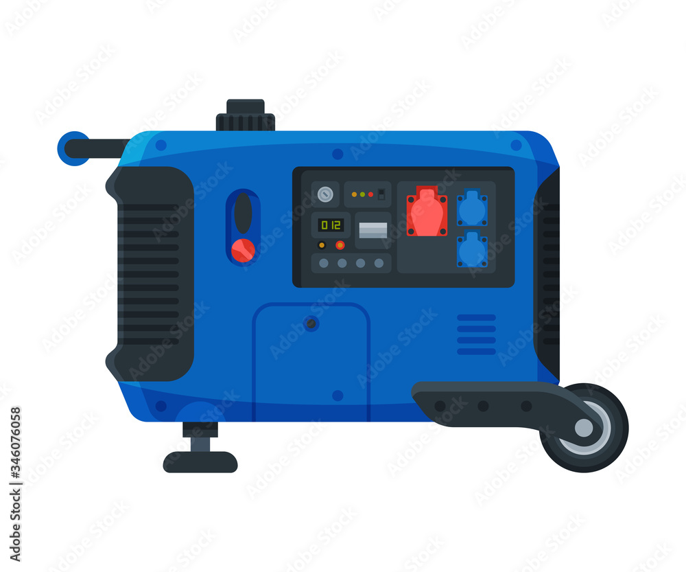 Fototapeta premium Diesel Portable Power Generator on Wheels, Electrical Engine Equipment Vector Illustration