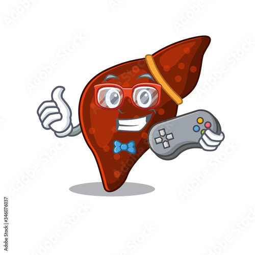 Mascot design concept of human cirrhosis liver gamer using controller
