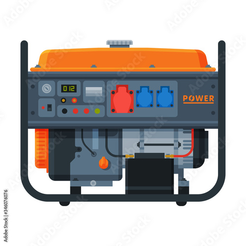 Gasoline Power Immovable Generator, Diesel Electrical Engine Equipment Vector Illustration