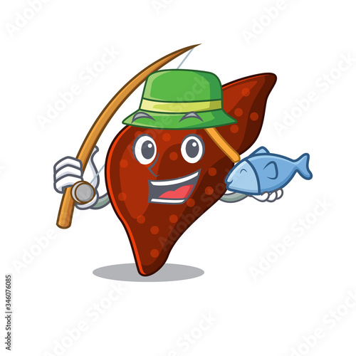 Cartoon design concept of human cirrhosis liver while fishing