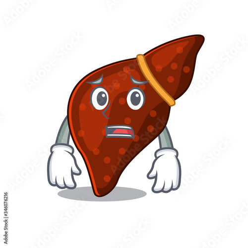 Cartoon design style of human cirrhosis liver showing worried face