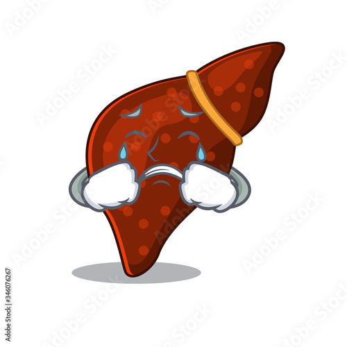 Cartoon character design of human cirrhosis liver with a crying face
