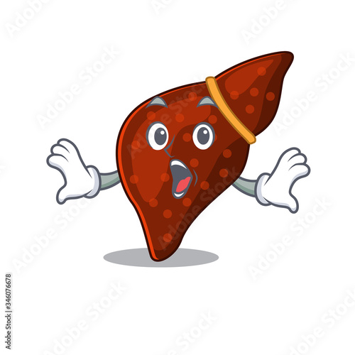 Cartoon design style of human cirrhosis liver has a surprised gesture
