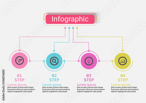 The infographic vector design template for illustration. Timeline infographic design business with four steps. Creative concept for infographic. Used for layout, workflows, banners, web design.
