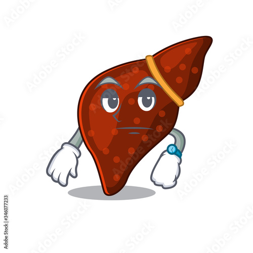 Mascot design of human cirrhosis liver showing waiting gesture