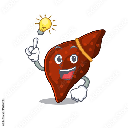 Mascot character design of human cirrhosis liver with has an idea smart gesture