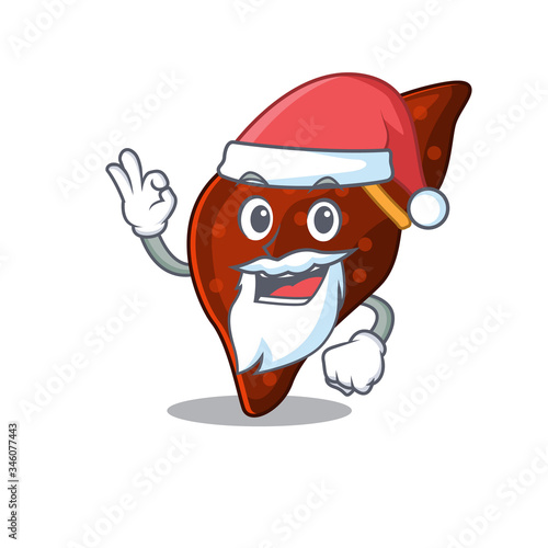 Human cirrhosis liver Santa cartoon character with cute ok finger