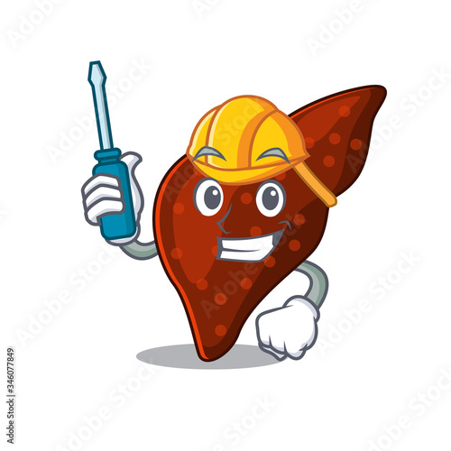 cartoon character of human cirrhosis liver worked as an automotive