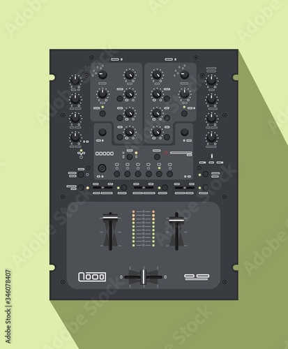 Realistic scratch dj mixer in vector. Material for posters on the theme of nightlife. A popular remote control for DJ battles. The image for printing on a t-shirt. Turntablism is a hip hop theme.