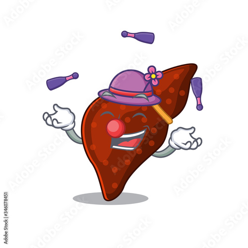 An attractive human cirrhosis liver cartoon design style playing juggling