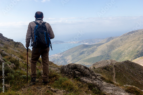 hiker on the top of a mountain and Gaeta gulf