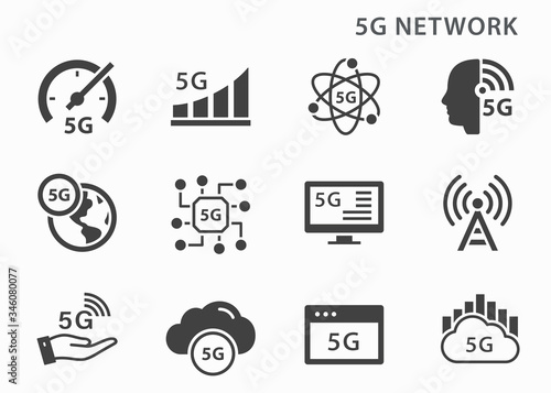 5g technology icon vector icons set on black background.