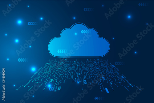 Cloud computing and network security technology concept, blue circuit board with cloud symbol and connection links. vector illustration. eps 10