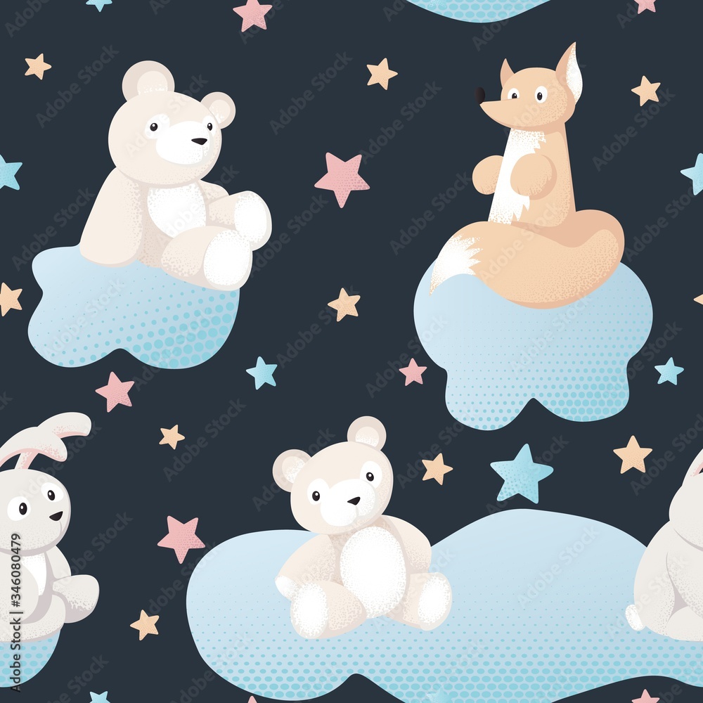 Animal kid characters baby textile design vector seamless background Animal kid characters baby textile design vector seamless background