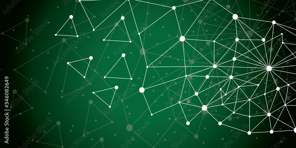 Abstract dotted network triangles green background Abstract dotted network triangles green background