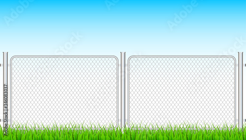 Fence wire metal chain link. Prison barrier, secured property. Vector stock illustration.
