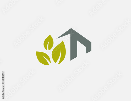 Abstract geometric logo icon image of a house and leaves of a plant, for your company