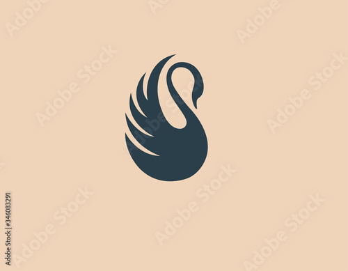 Abstract minimalistic logo icon bird silhouette of a swan.