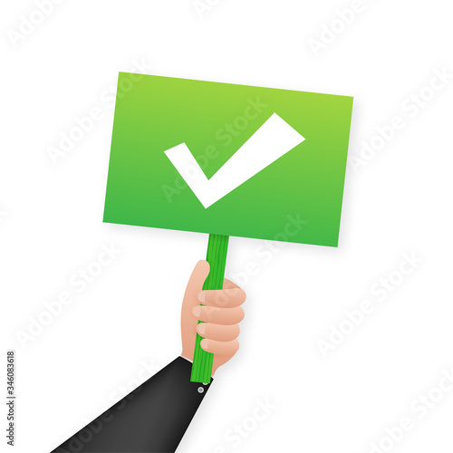 Check mark vector icon. Business satisfaction support. Green check mark icon. Billboard design. Vector stock illustration.