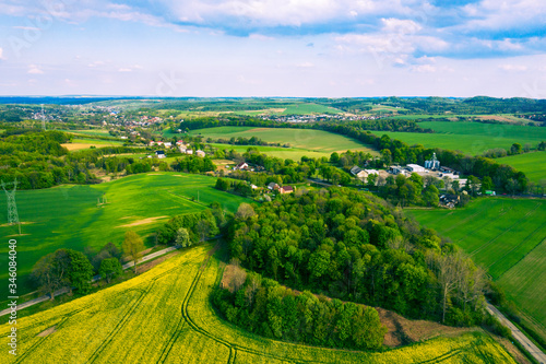 Aerial view of green agriculture field in Jura region, Silesian Voivodeship. Poland.