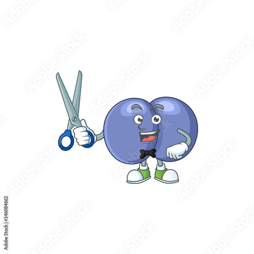 Cute Barber streptococcus pneumoniae cartoon character style with scissor