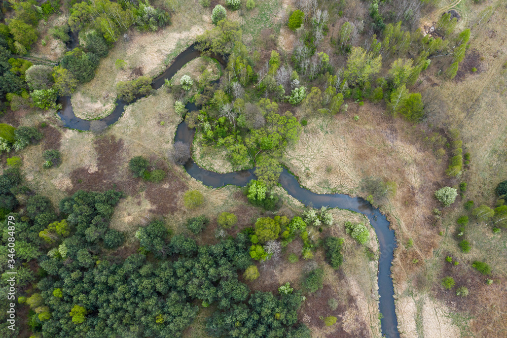 Aerial view of the Warta river with many meanders. Jura region near Czestochowa. Silesian Voivodeship. Poland. Aerial view of the Warta river with many meanders. Jura region near Czestochowa. Silesian Voivodeship. Poland.
