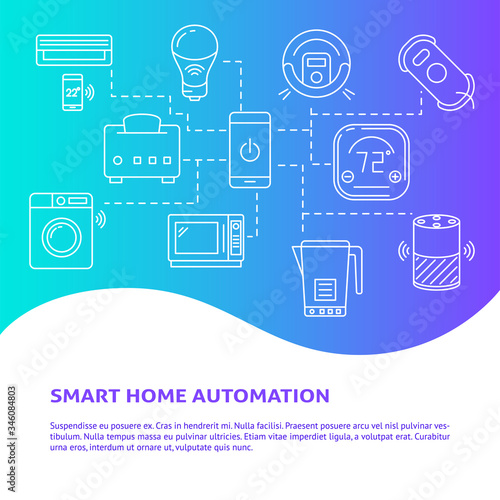 Smart home automation concept poster with place for text