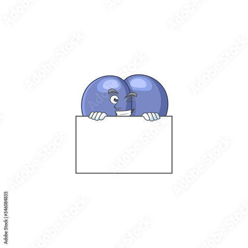 Sneaky streptococcus pneumoniae cartoon character style hiding behind a board