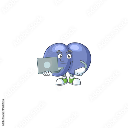 Diligent streptococcus pneumoniae mascot design style working from home with laptop