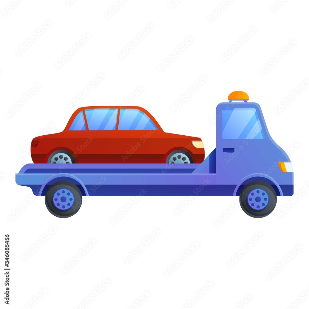 Auto tow truck icon. Cartoon of auto tow truck vector icon for web design isolated on white background Auto tow truck icon. Cartoon of auto tow truck vector icon for web design isolated on white background