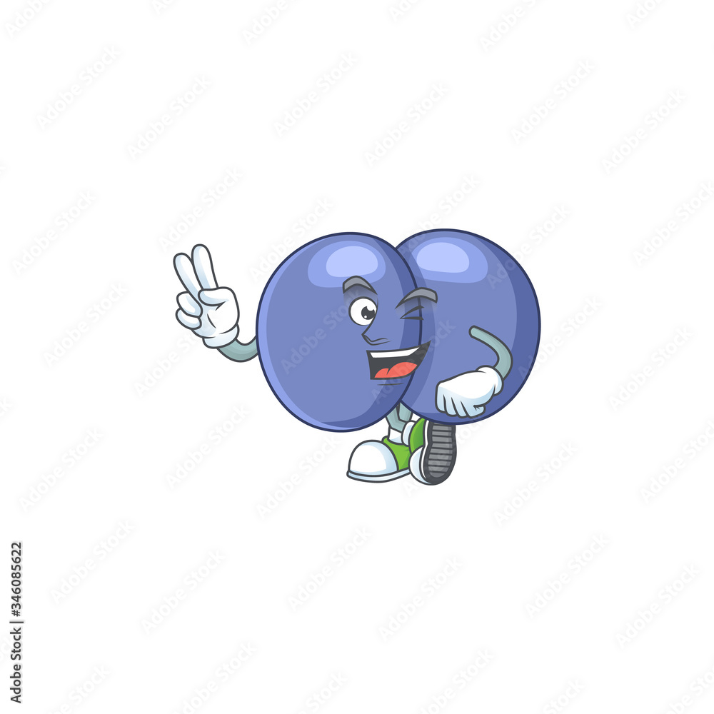 Cheerful streptococcus pneumoniae mascot design with two fingers Cheerful streptococcus pneumoniae mascot design with two fingers