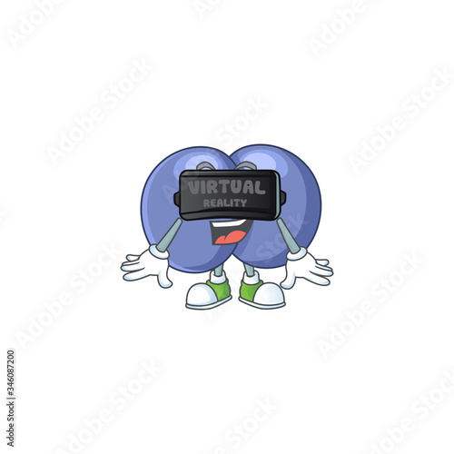 A cartoon mascot of streptococcus pneumoniae enjoying game with Virtual reality headset
