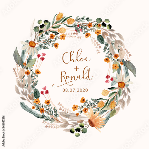 beautiful flower meadow watercolor wreath