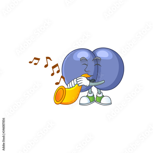 A brilliant musician of streptococcus pneumoniae cartoon character playing a trumpet