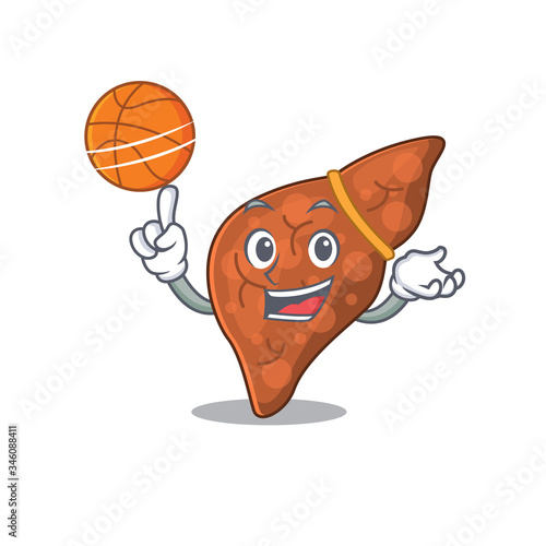 Gorgeous human fibrosis liver mascot design style with basketball