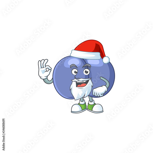 Friendly streptococcus pneumoniae Santa cartoon character design with ok finger