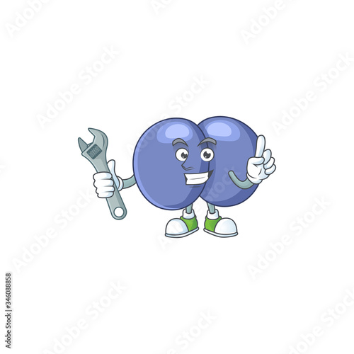 A mechanic streptococcus pneumoniae mascot character fix a broken machine