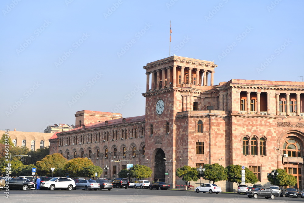 
Government of the Republic of Armenia, buildings, brown, square, Yerevan, city,